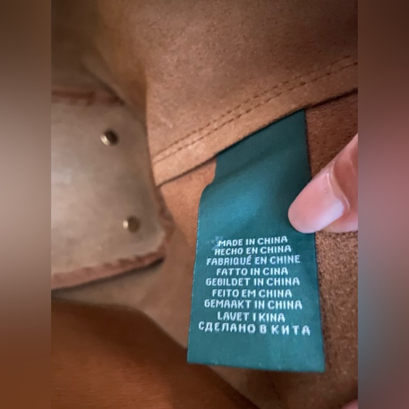 Lauren Ralph Lauren Gorgeous Camel Brown Canvas Leather Medium Shoulder Tote Bag - Picture 6 of 16